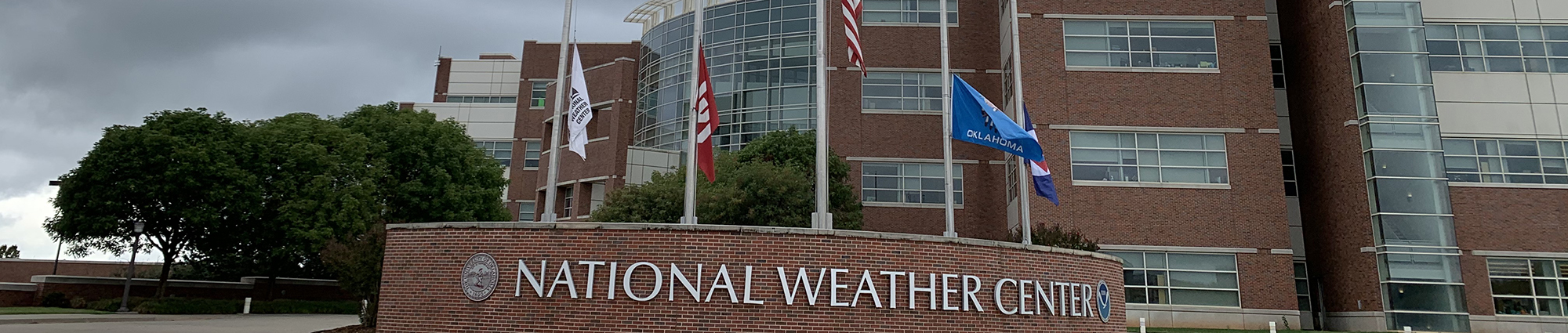 The National Weather Center building at dusk.